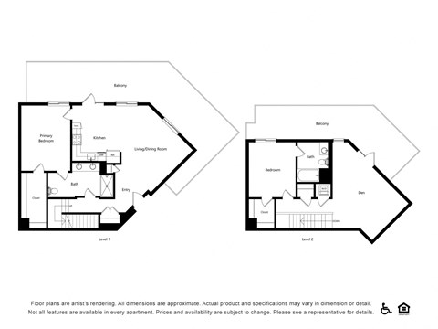 Floor plan for 2 beds, 2 baths, 1733 sqft